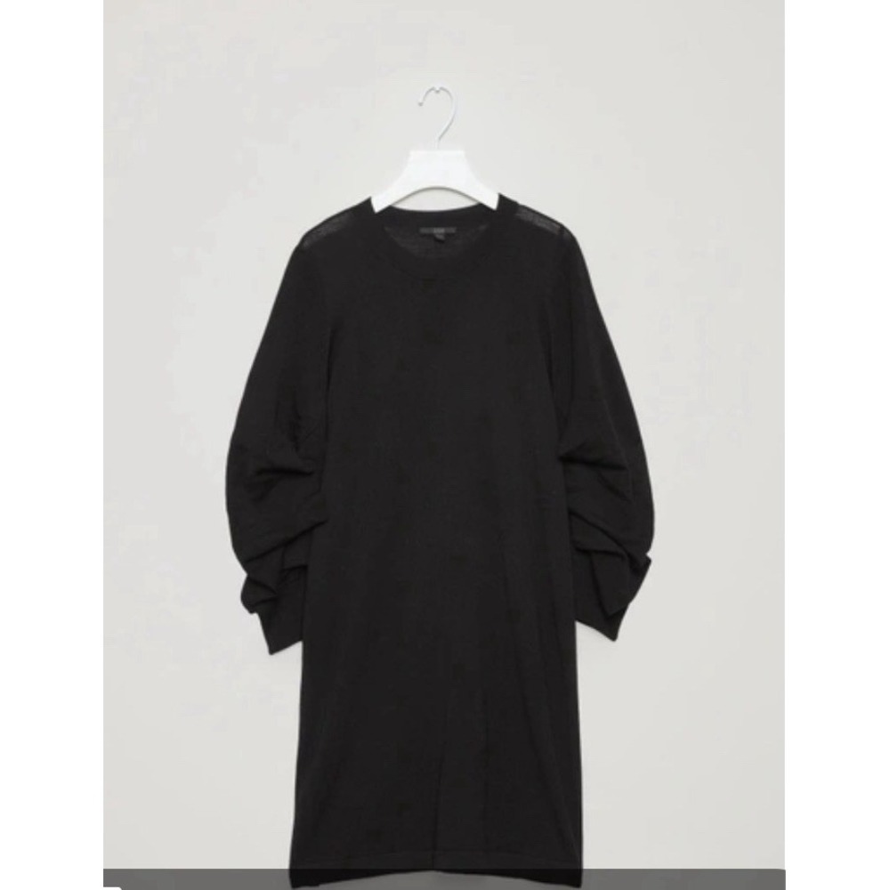 COS Black 100% Wool Knit Sweater Dress L Long Sleeve Minimalist Capsule Wardrobe